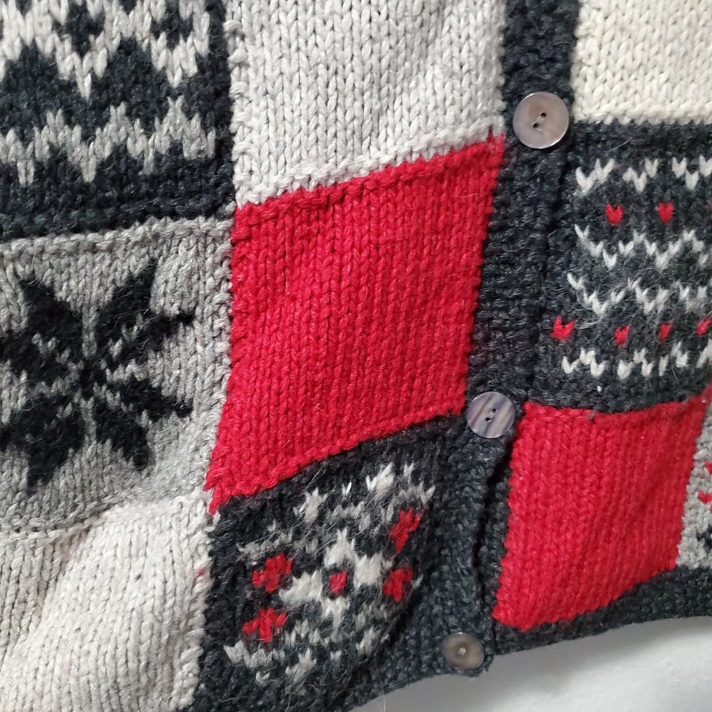 Thyme Patchwork Button Up Wool Snowflake Holiday … - image 5